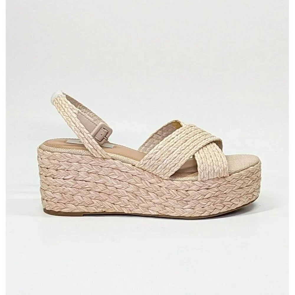 Steven New York Ramey Espadrille Platform Wedge Raffia Sandal Size 9.5 MSRP $130